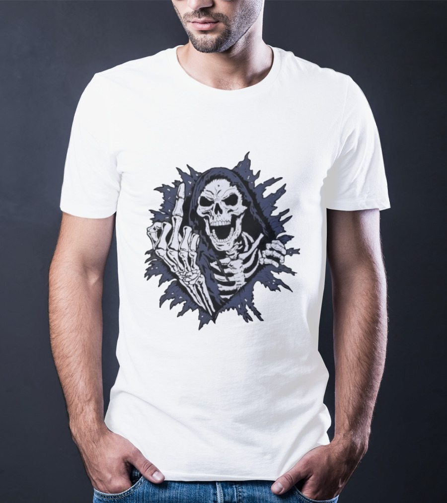 Worry Club Bone Daddy Skeleton Middle Finger Grinning Reaper T-Shirt