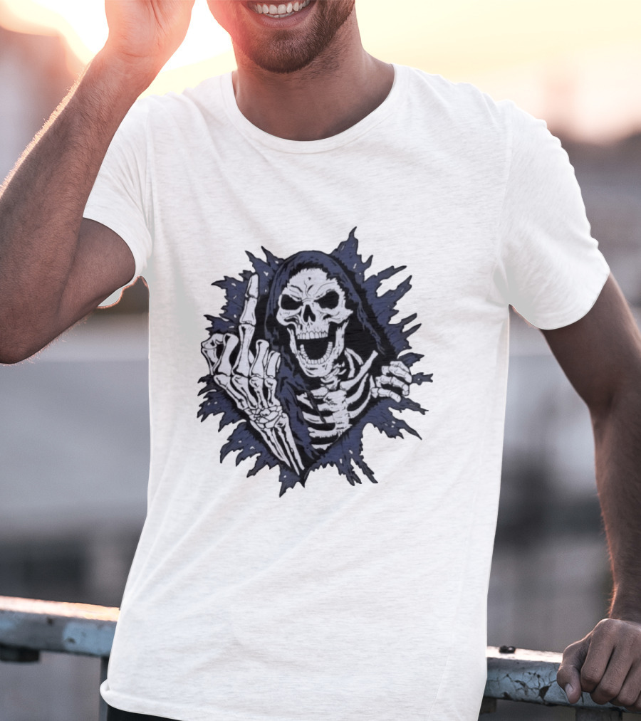 Worry Club Bone Daddy Skeleton Middle Finger Grinning Reaper T-Shirt