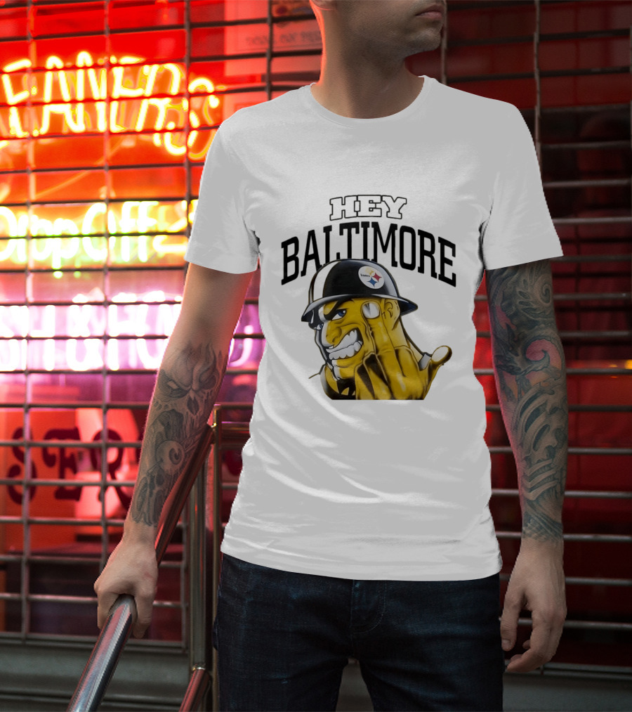Pittsburgh Steelers Hey Baltimore Middle Finger Gesture T-Shirt