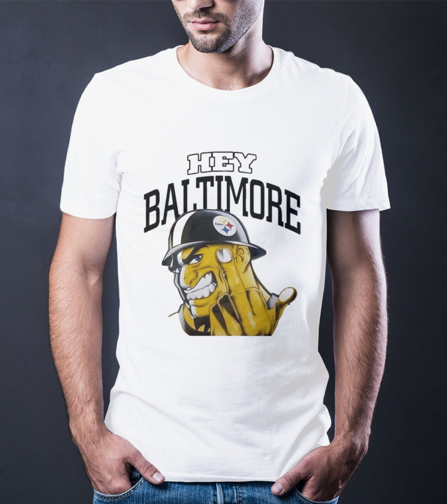 Pittsburgh Steelers Hey Baltimore Middle Finger Gesture T-Shirt