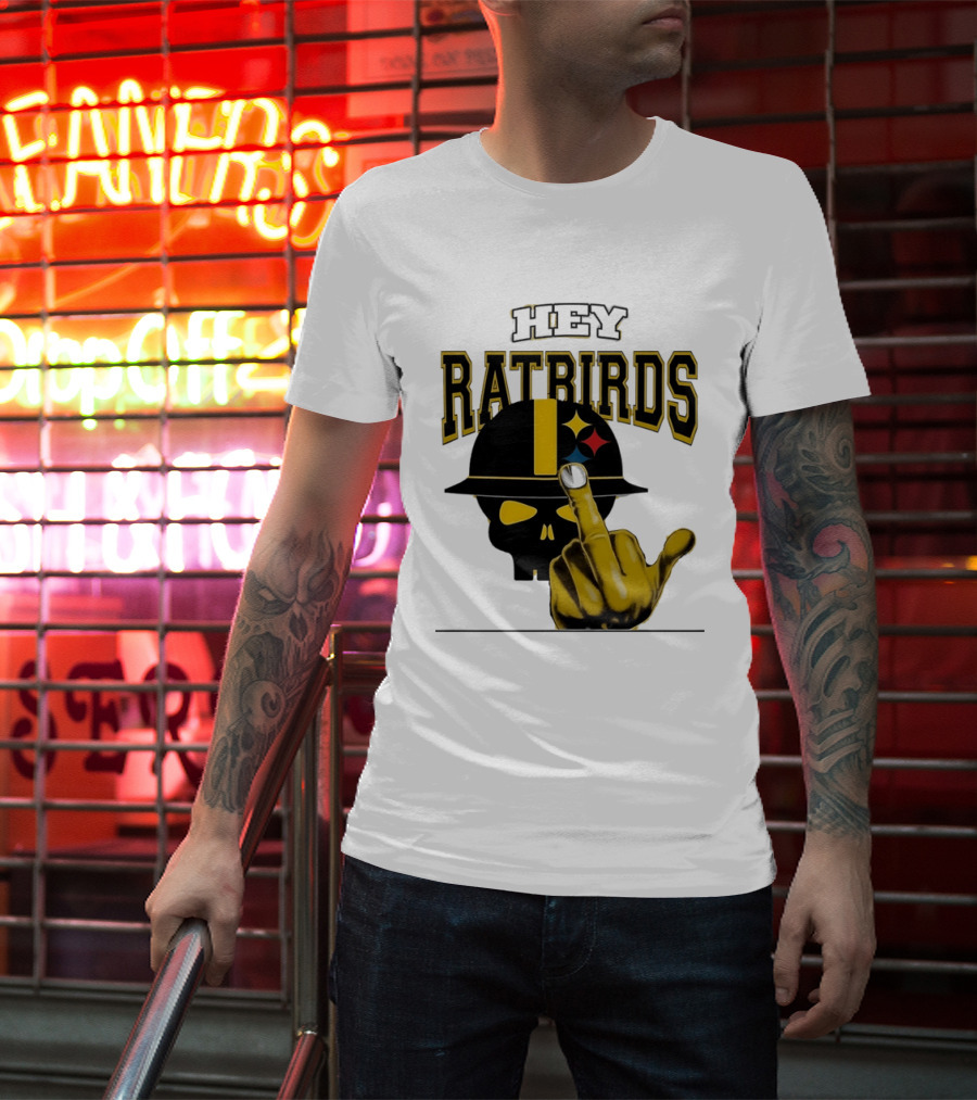 Hey Ratbirds Middle Finger Pittsburgh Steelers Skull T-Shirt