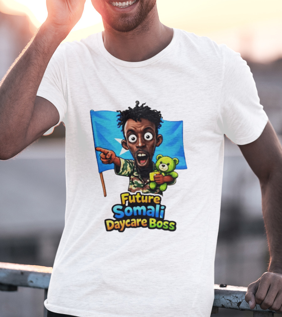 Future Somali Daycare Boss Funny Cartoon Camouflage Flag Bearer T-Shirt