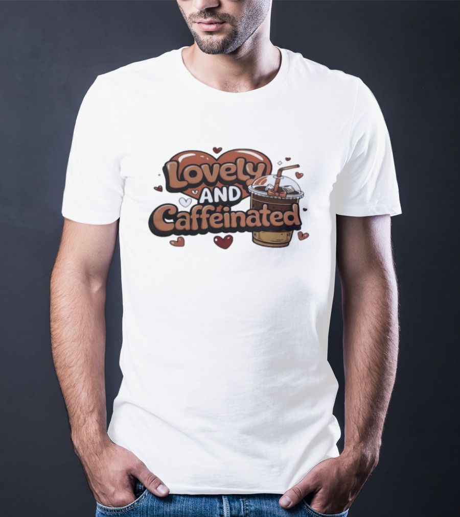 Lovely And Caffeinated Heart And Coffee Aesthetic T-Shirt