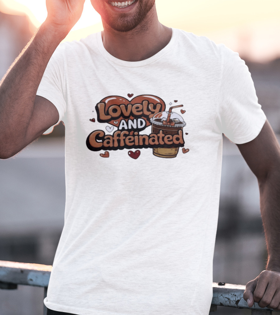 Lovely And Caffeinated Heart And Coffee Aesthetic T-Shirt