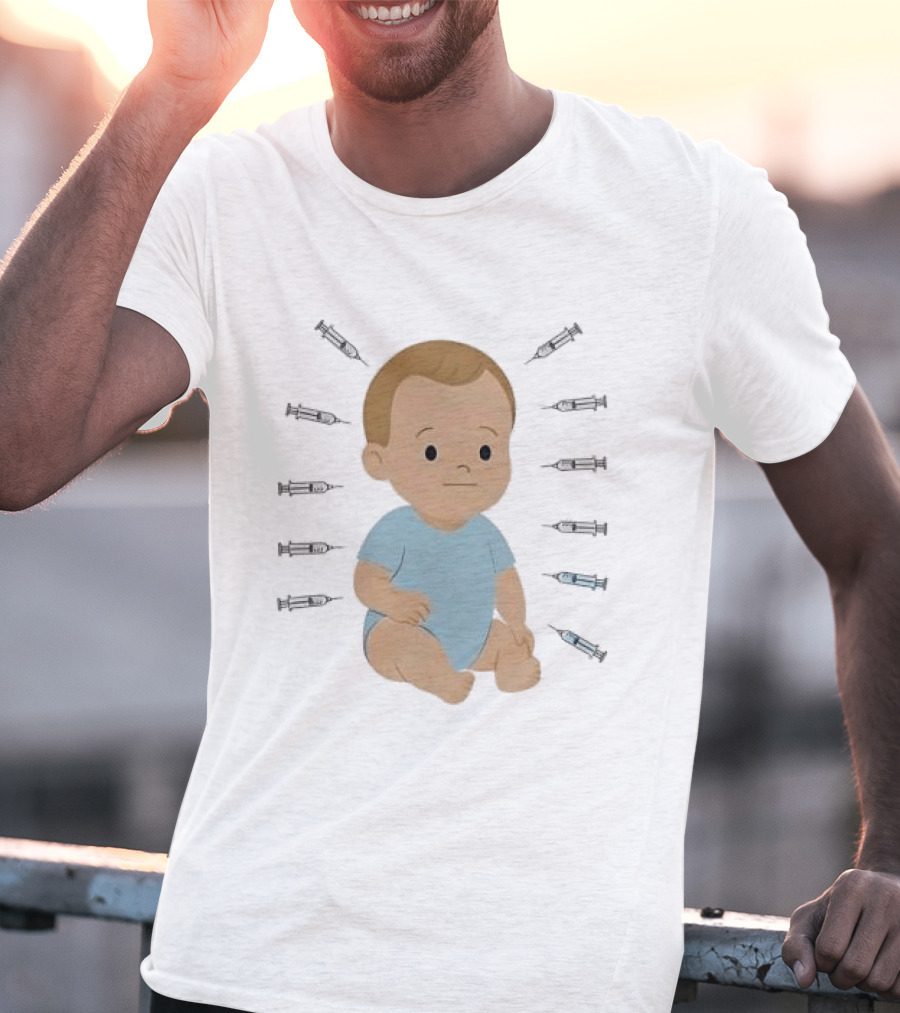 Trump Administration Cuts Childhood Vaccine Cartoon Baby Surrounded By Syringes T-Shirt