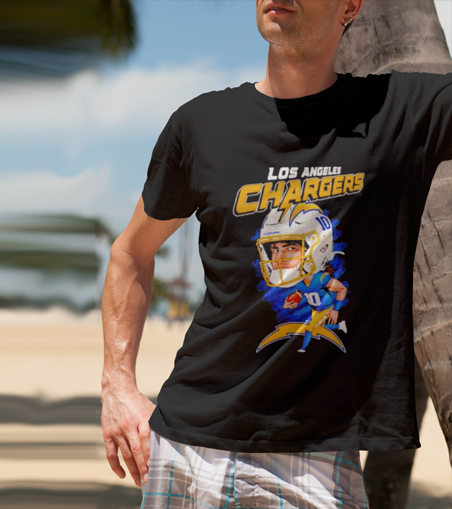 Los Angeles Chargers Justin Herbert Caricature Football Star 10 T-Shirt