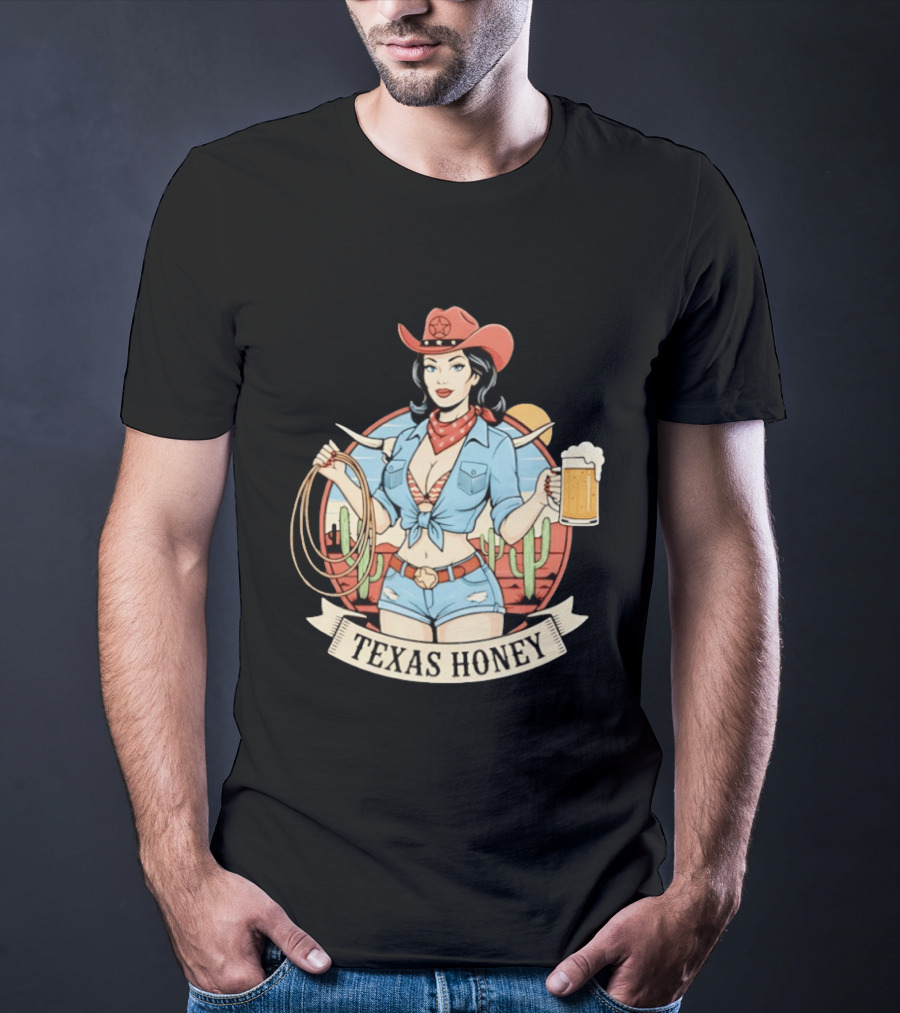 Texas Honey Cowgirl Western Style Beer Cactus Rodeo Red Bandana T-Shirt