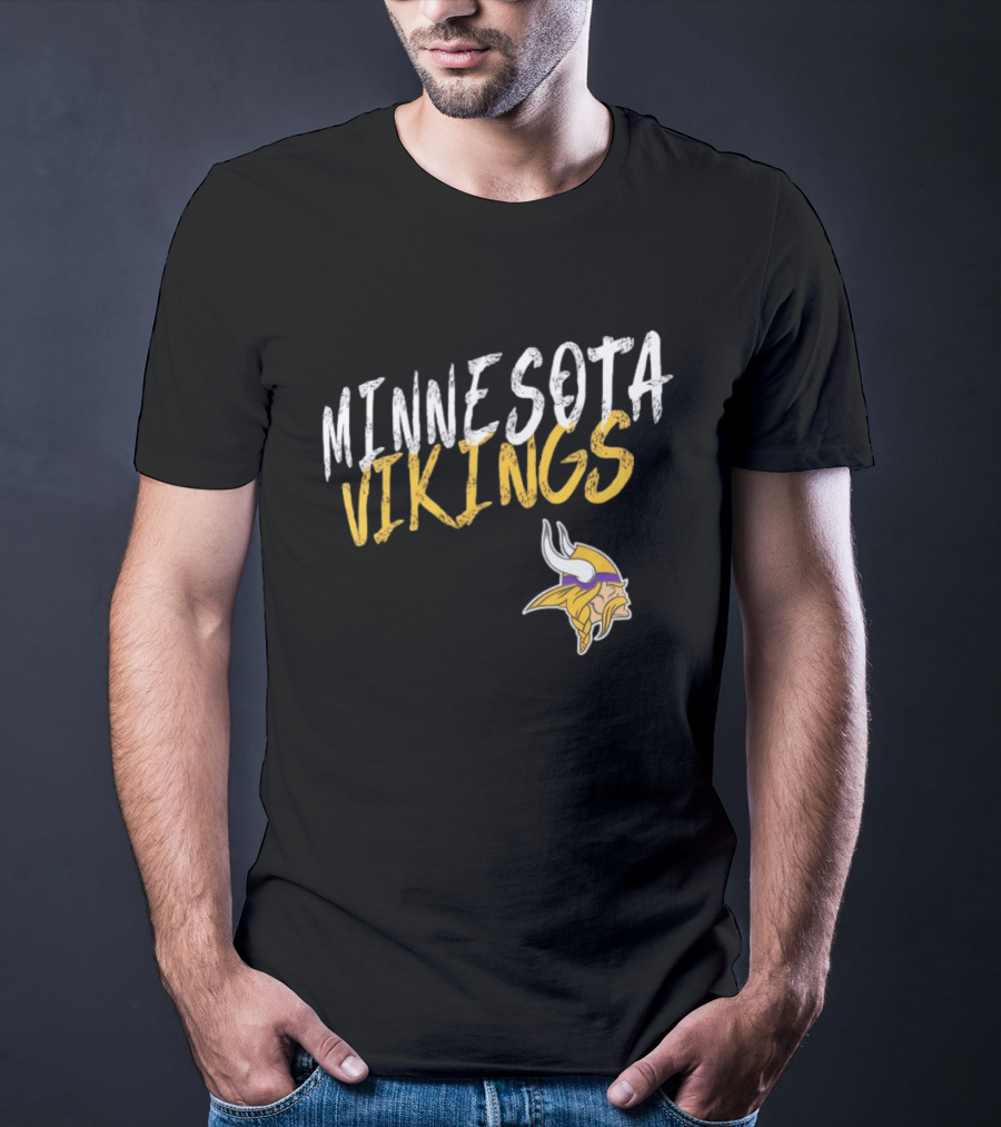 Minnesota Vikings NFL Team Spirit Bold Text And Iconic Horned Helmet T-Shirt