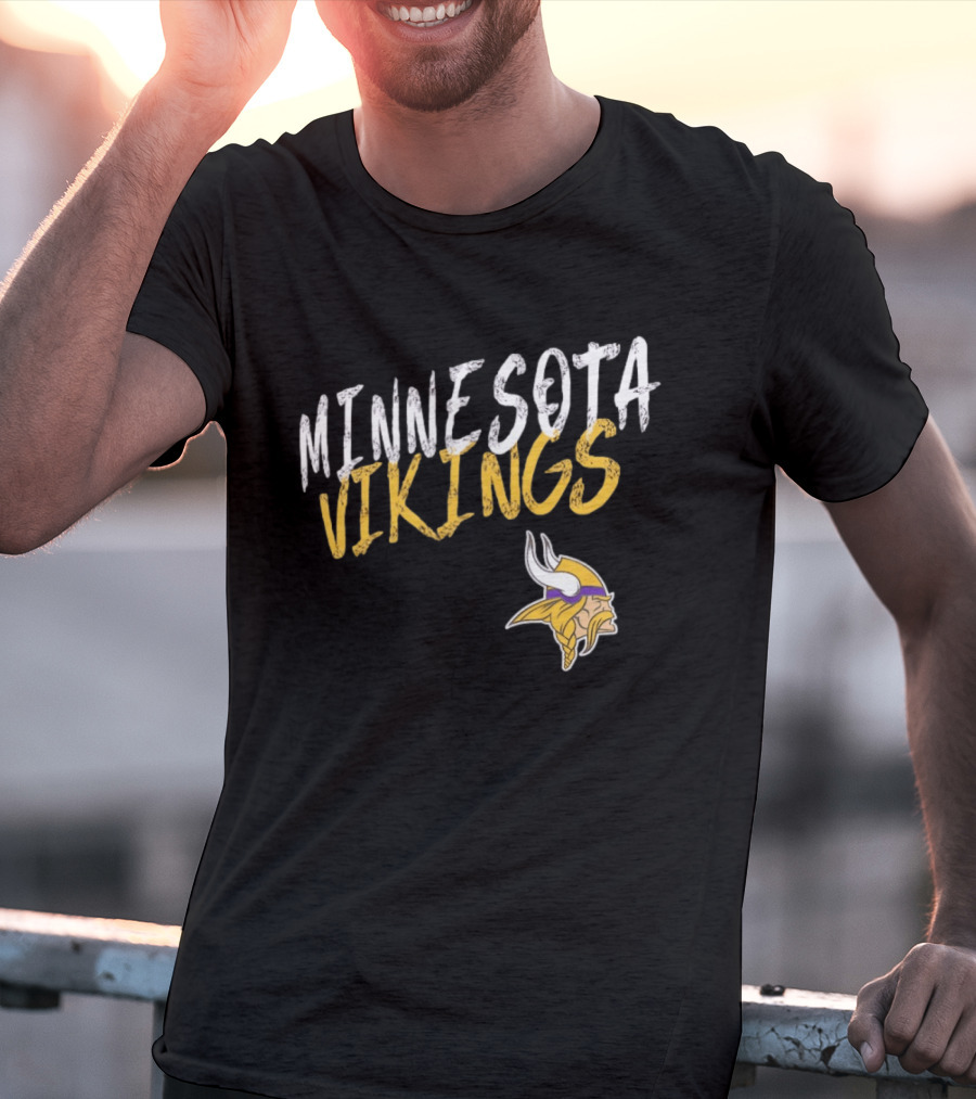 Minnesota Vikings NFL Team Spirit Bold Text And Iconic Horned Helmet T-Shirt
