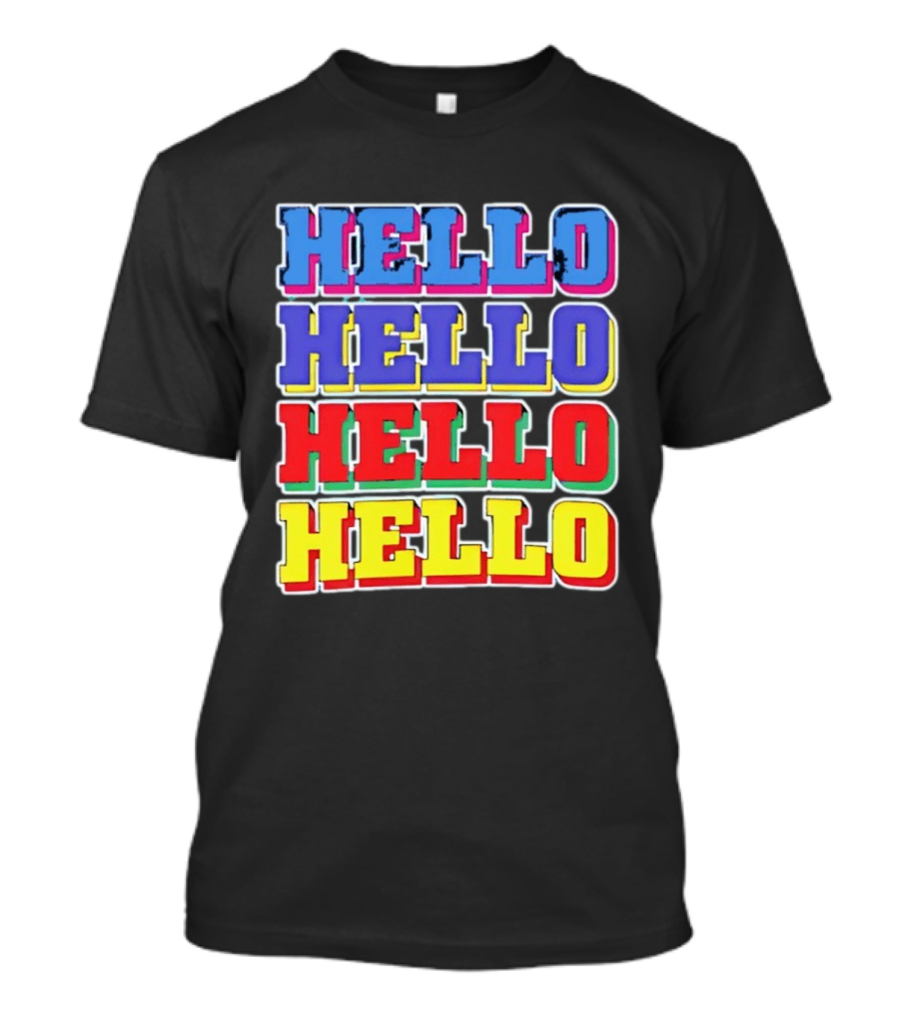 Hello Hello Hello Hello Blue Red Yellow Repeat Bold Pop T-Shirt