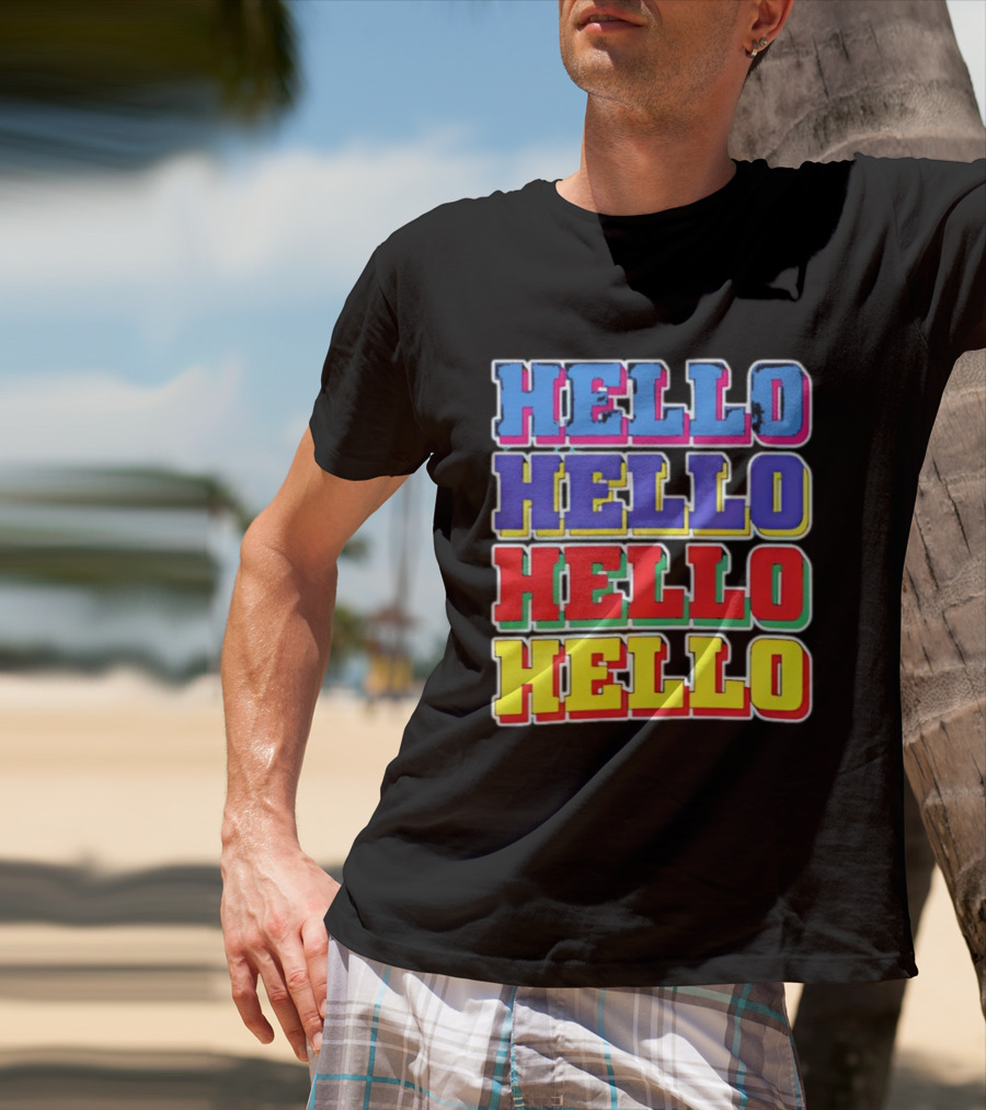 Hello Hello Hello Hello Blue Red Yellow Repeat Bold Pop T-Shirt