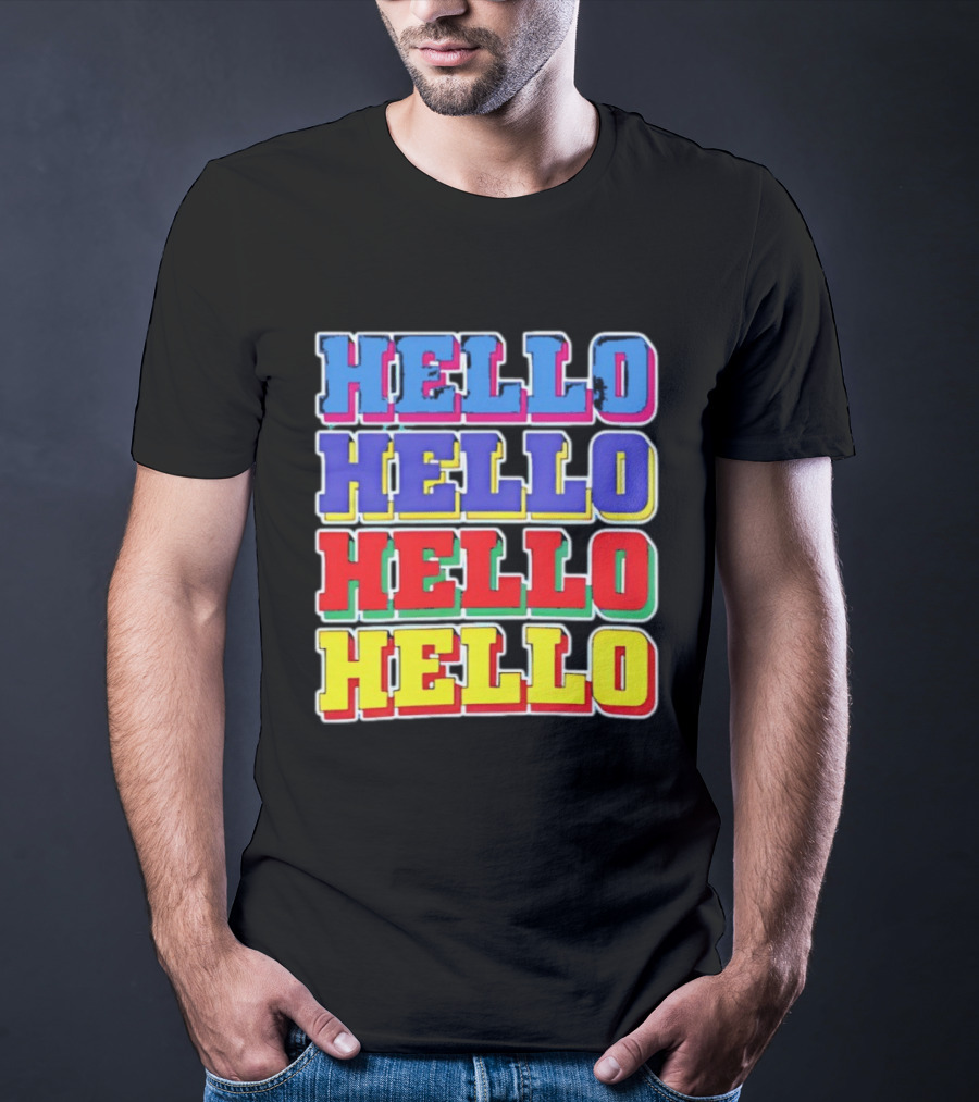 Hello Hello Hello Hello Blue Red Yellow Repeat Bold Pop T-Shirt