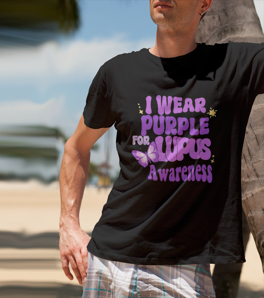 I Wear Purple For Lupus Awareness Butterfly Stars T-Shirt