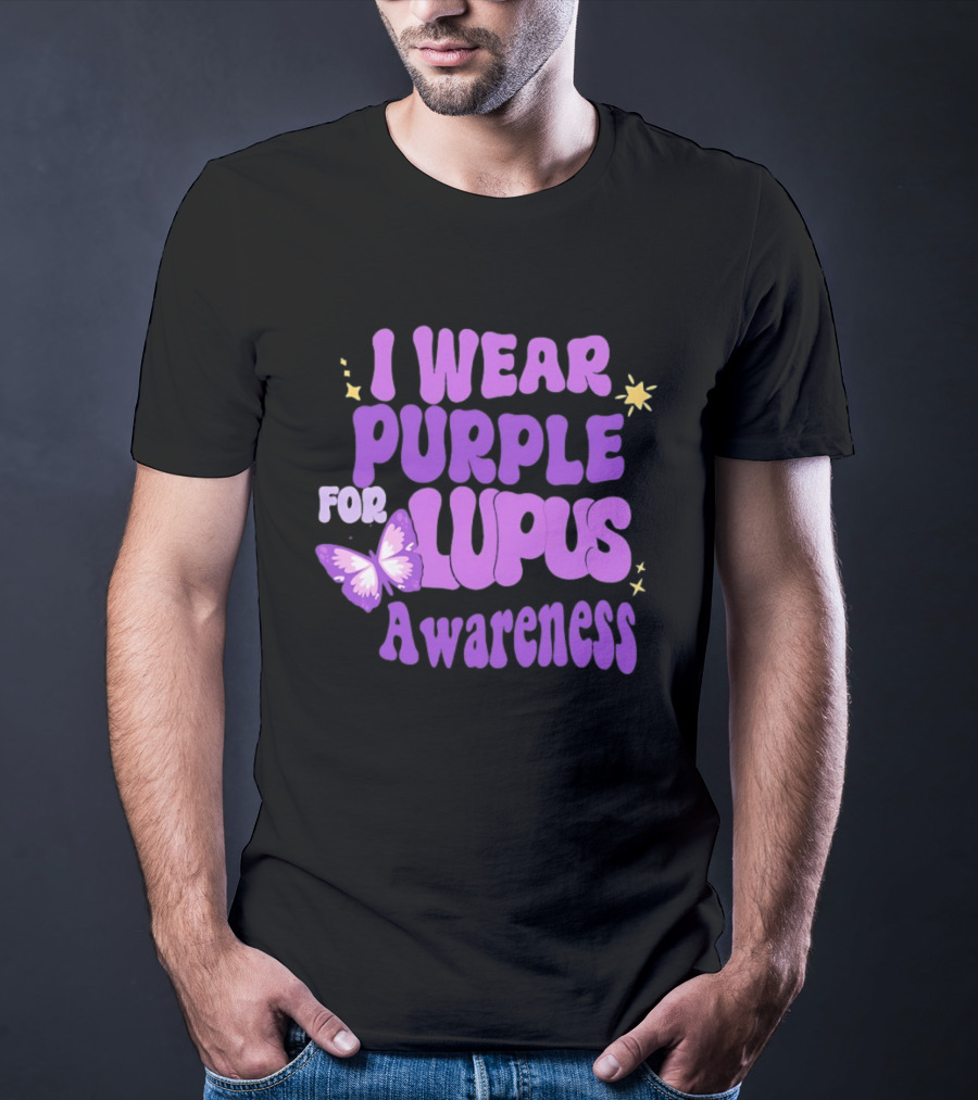I Wear Purple For Lupus Awareness Butterfly Stars T-Shirt