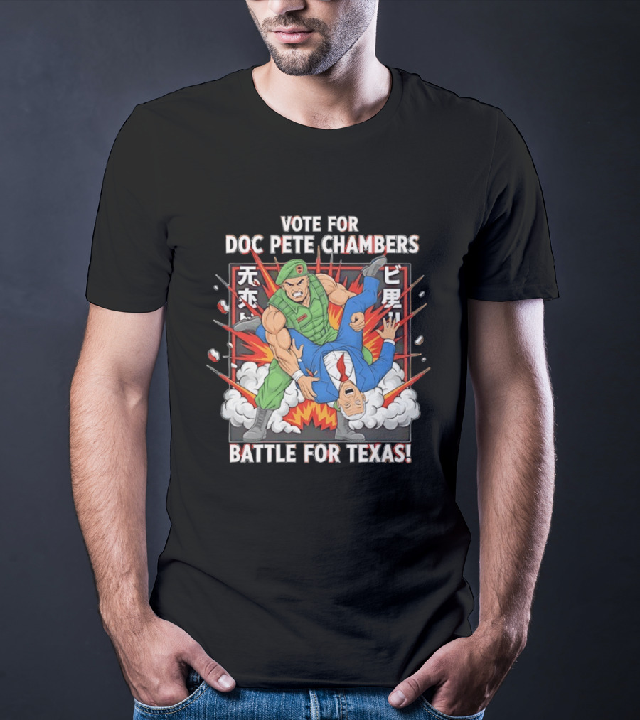 Vote For Doc Pete Chambers Battle For Texas Comic Style Explosion T-Shirt