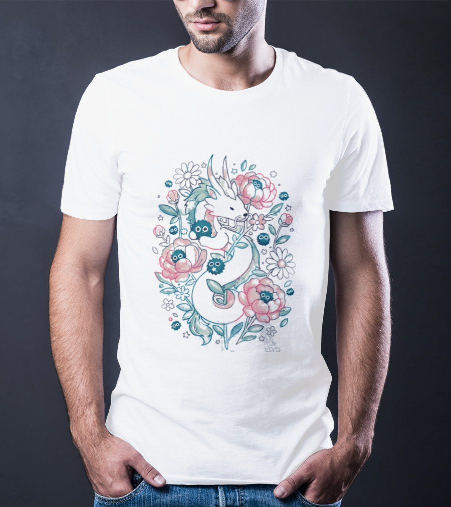 Blossom Spirit Floral Dragon With Spirited Forest Creatures T-Shirt