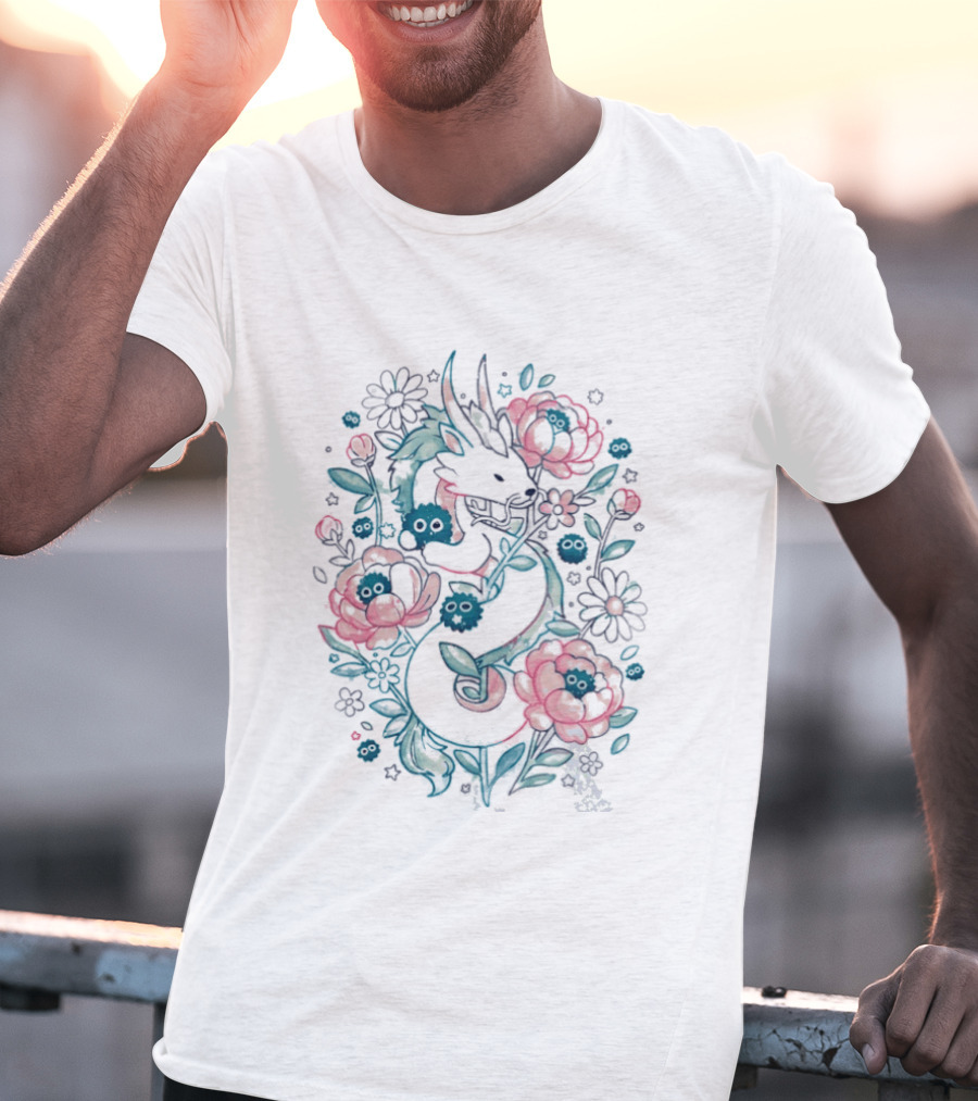 Blossom Spirit Floral Dragon With Spirited Forest Creatures T-Shirt