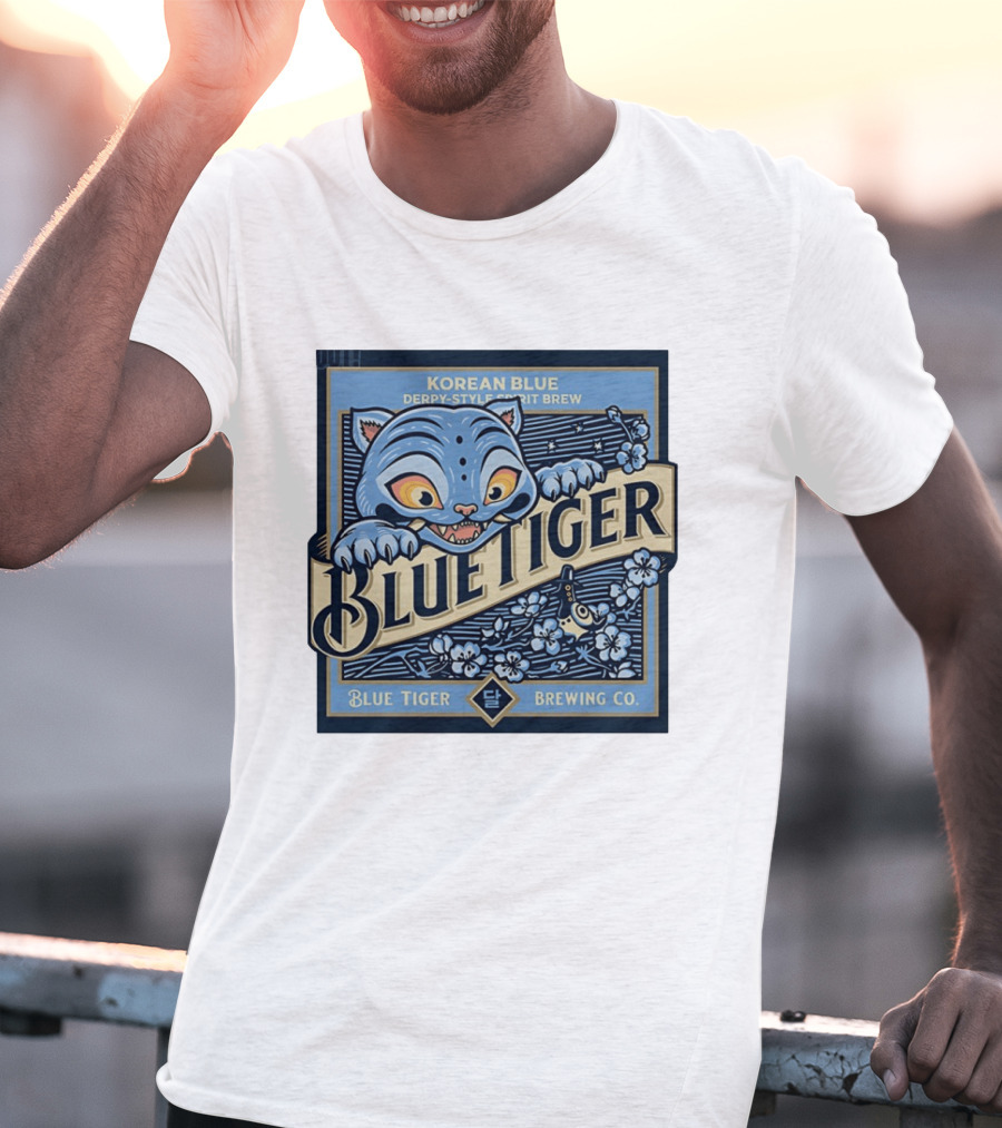 Korean Blue Derpy Style Spirit Brew Blue Tiger Brewing Co T-Shirt