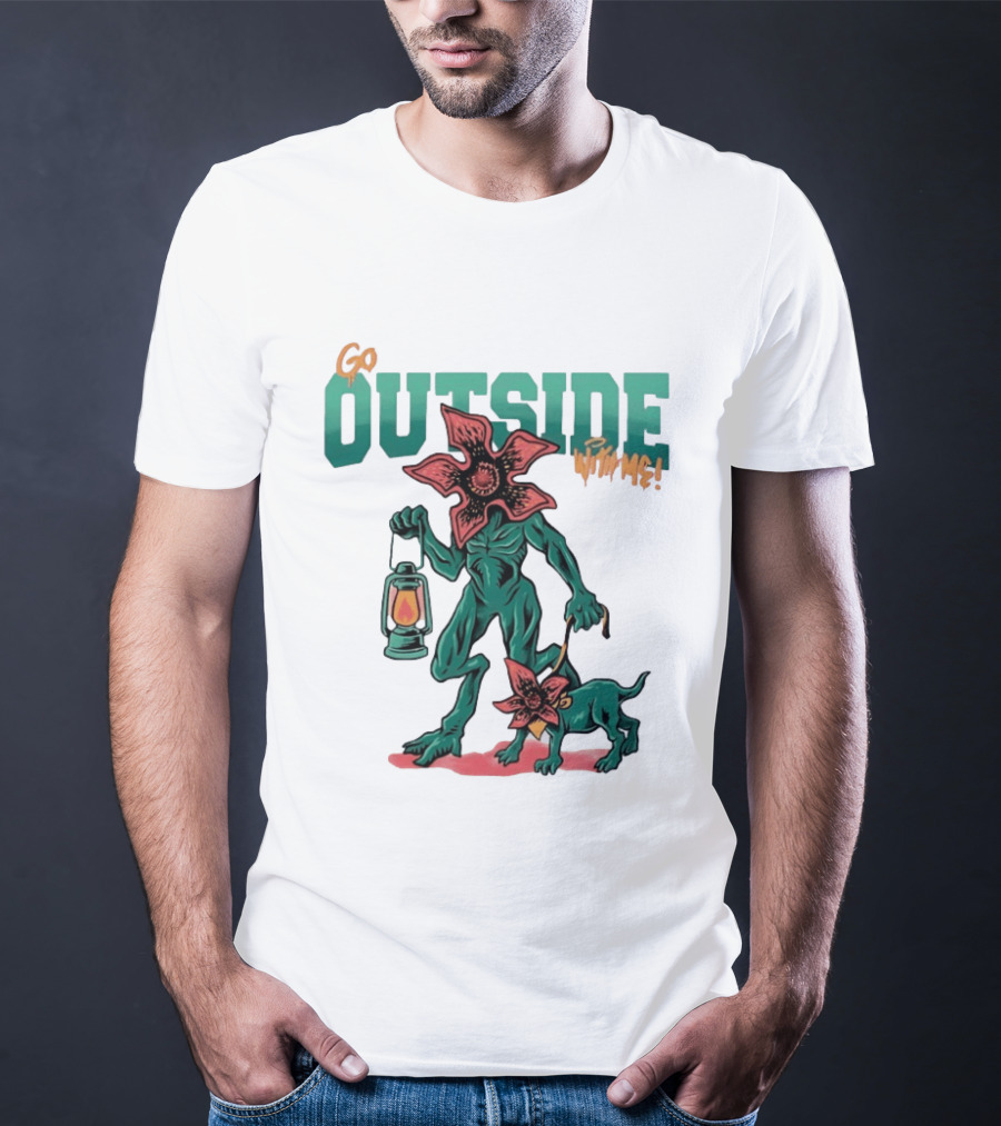 Go Outside Demogorgon With Me Lantern And Dog T-Shirt
