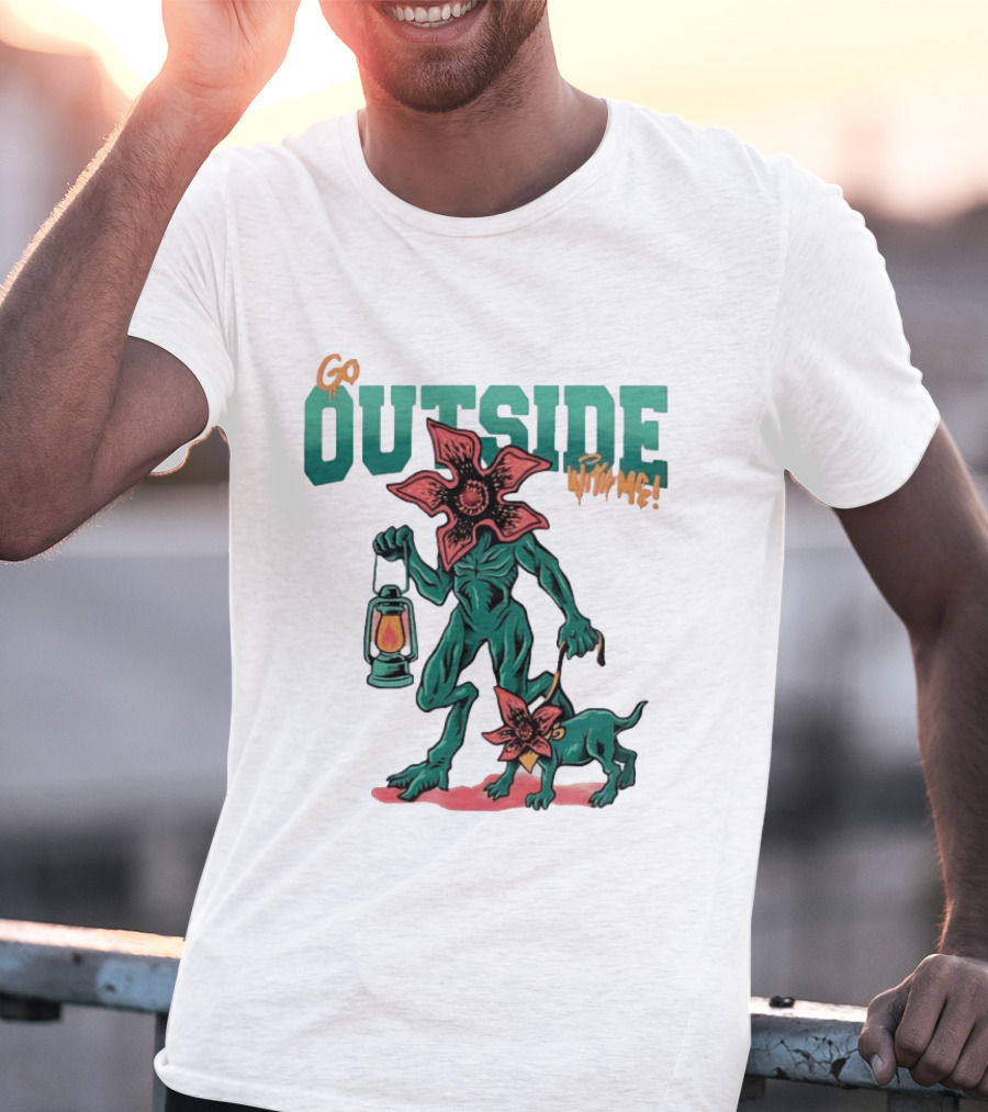 Go Outside Demogorgon With Me Lantern And Dog T-Shirt