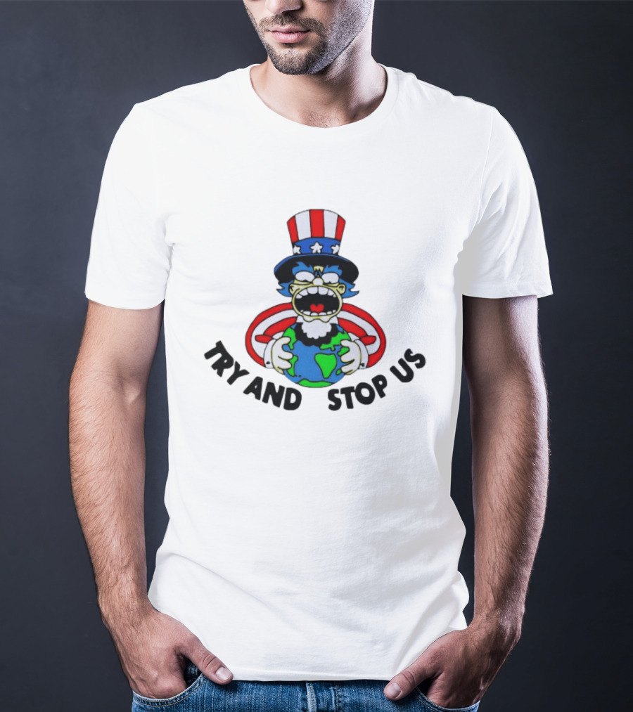 Simpsons Uncle Sam Try And Stop Us Holding Earth T-Shirt