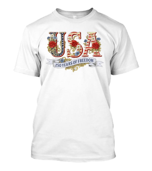USA Patriotic 250 Years Of Freedom Floral 4th Of July Independence Day T-Shirt