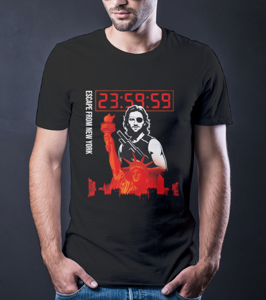 Escape From New York Snake Plissken With Statue Of Liberty And Countdown T-Shirt