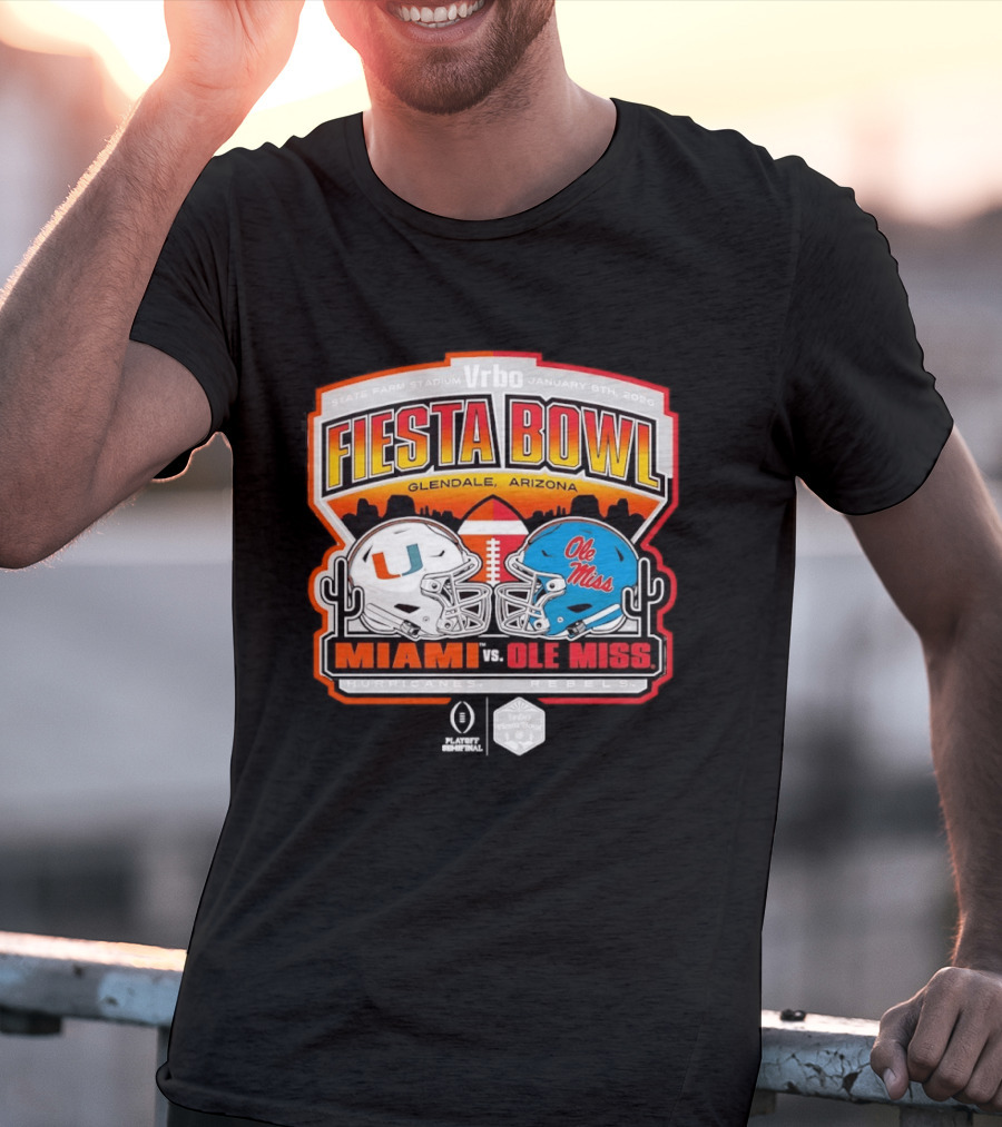 State Farm Stadium Vrbo Fiesta Bowl January 8th 2026 Glendale Arizona Miami Hurricanes Vs Ole Miss Rebels CFP T-Shirt