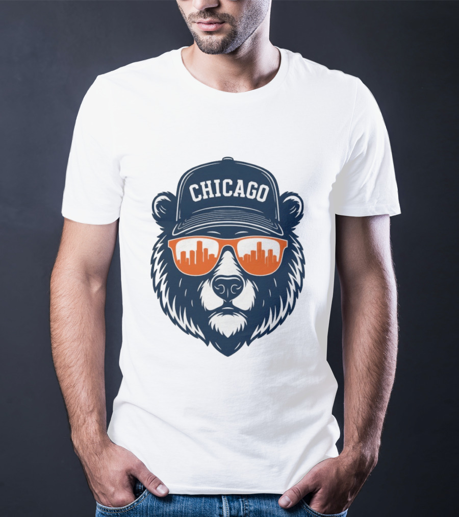 Chicago Bears Skyline 2026 Football City Bear With Hat And Sunglasses T-Shirt