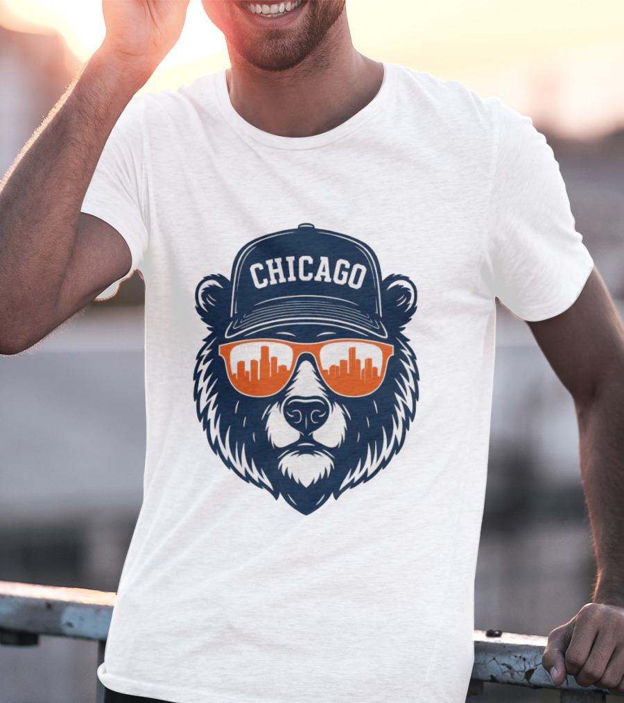 Chicago Bears Skyline 2026 Football City Bear With Hat And Sunglasses T-Shirt
