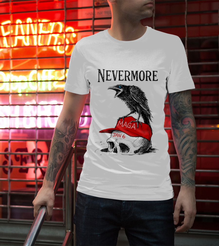 Nevermore Crow Maga January 6 Red Hat Skull T-Shirt