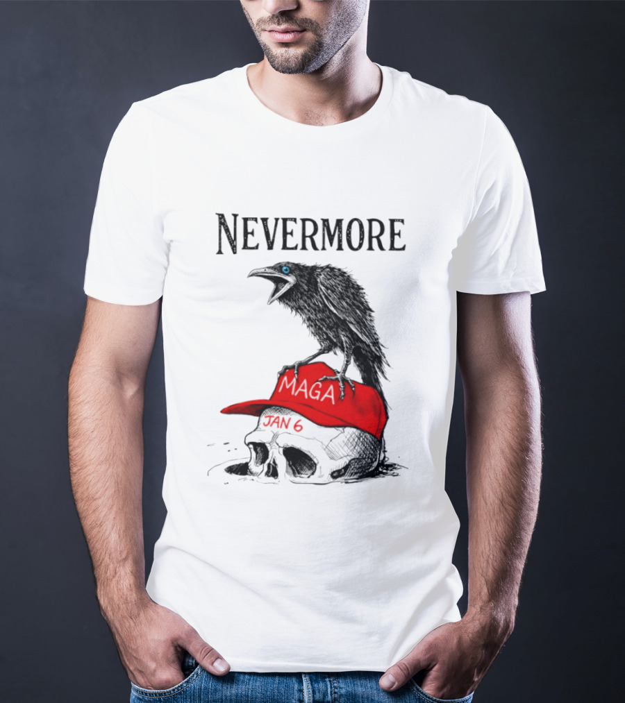 Nevermore Crow Maga January 6 Red Hat Skull T-Shirt