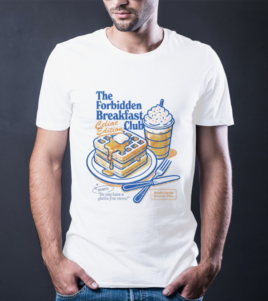 The Forbidden Breakfast Club Celiat Edition Gluten Free Menu Retro Pancakes And Drink T-Shirt