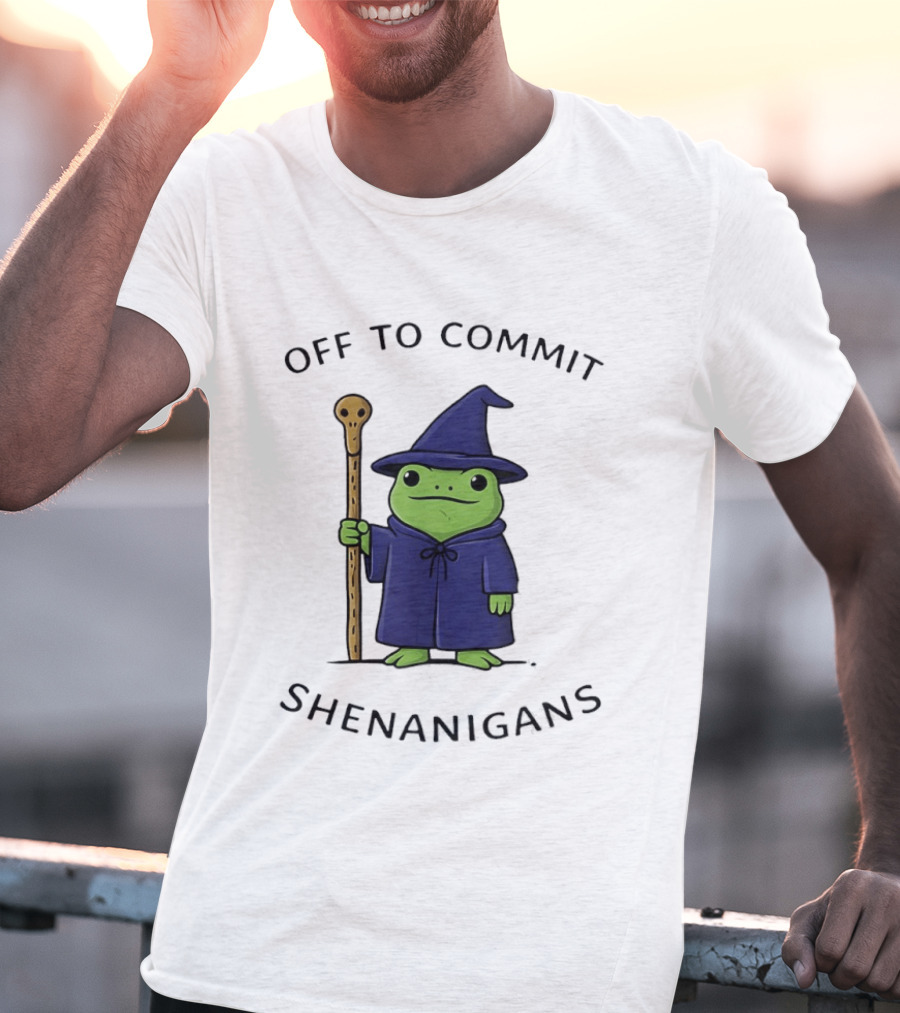 Off To Commit Shenanigans Frog Wizard With Staff T-Shirt