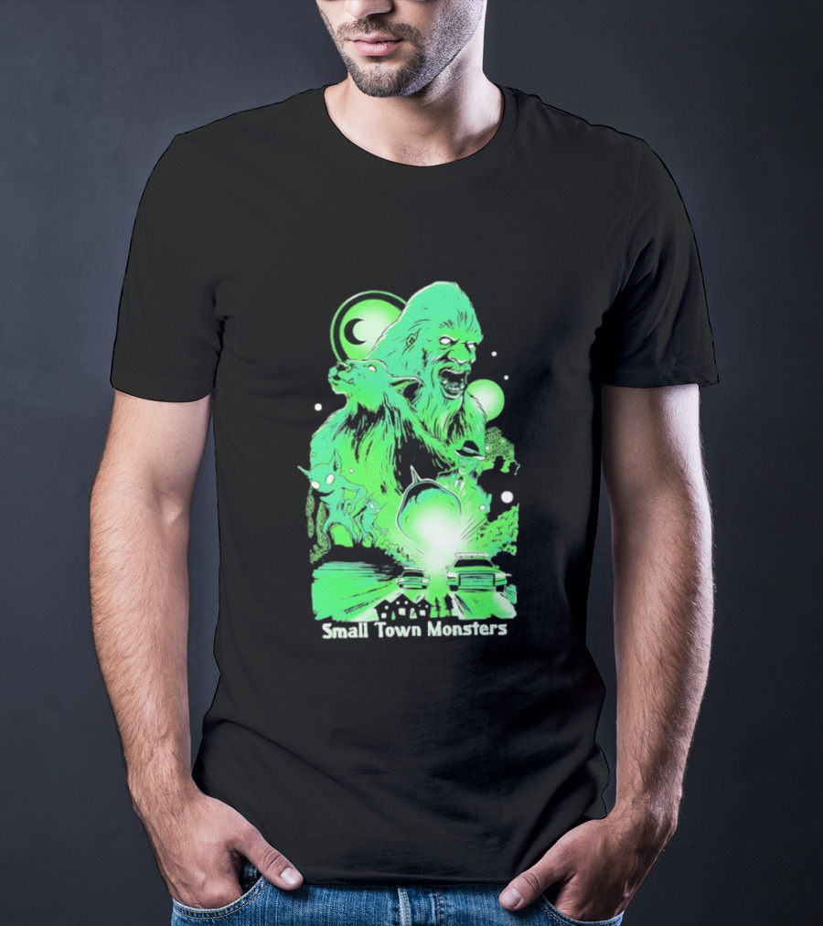 Small Town Monsters 2026 Alien And UFO With Bigfoot Creature T-Shirt