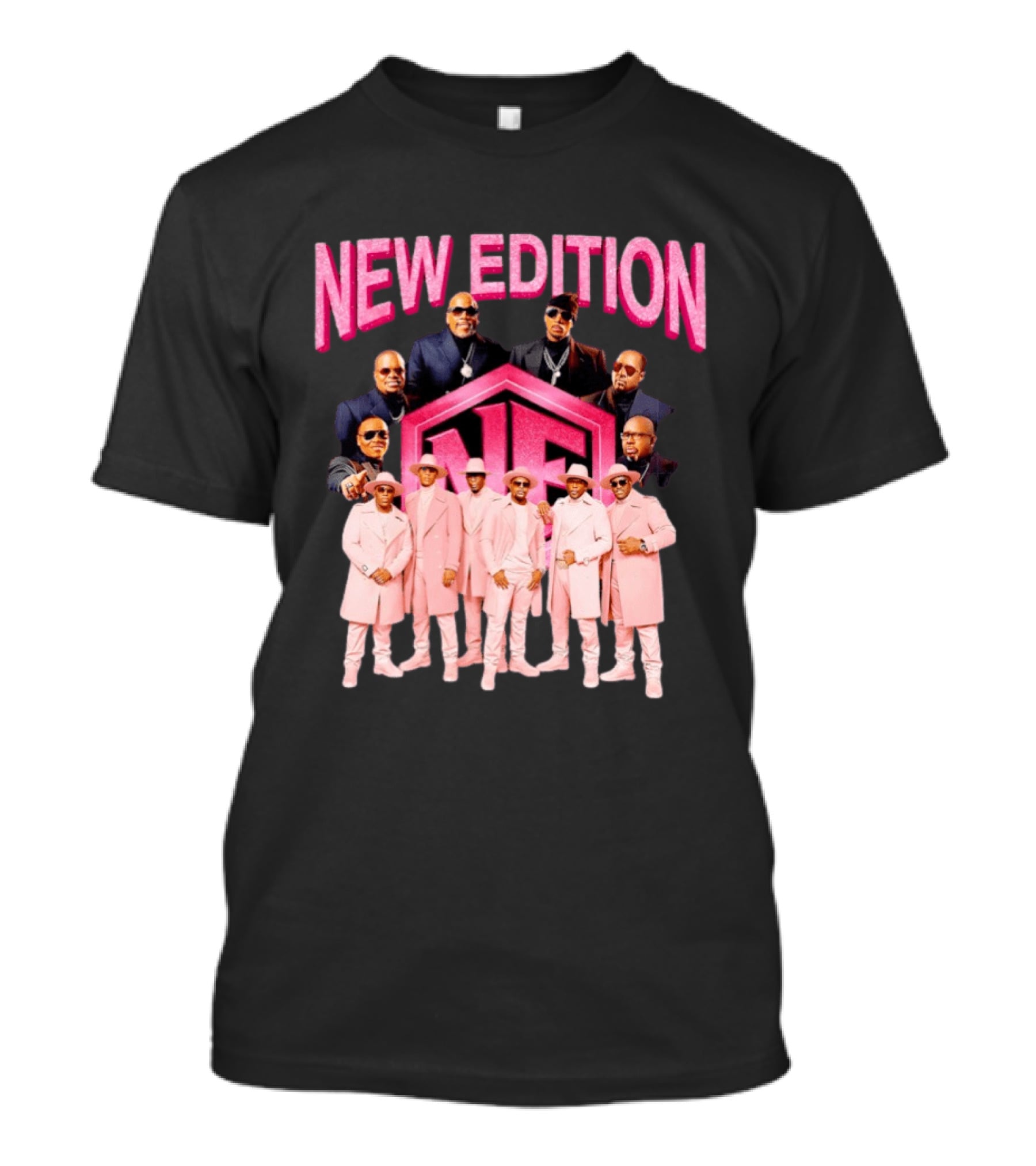 Bobby Brown Johnny Gill Ralph Tresvant Ronnie DeVoe Ricky Bell Michael Bivins New Edition NE Band Pink Outfits 90s Music T-Shirt