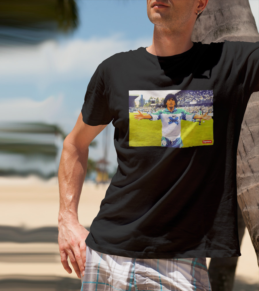 Supreme Diego Maradona No Drug Soccer Legend Iconic Image T-Shirt