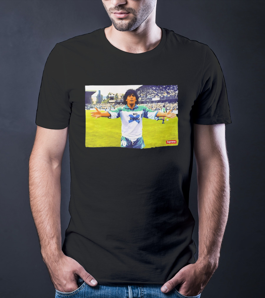 Supreme Diego Maradona No Drug Soccer Legend Iconic Image T-Shirt