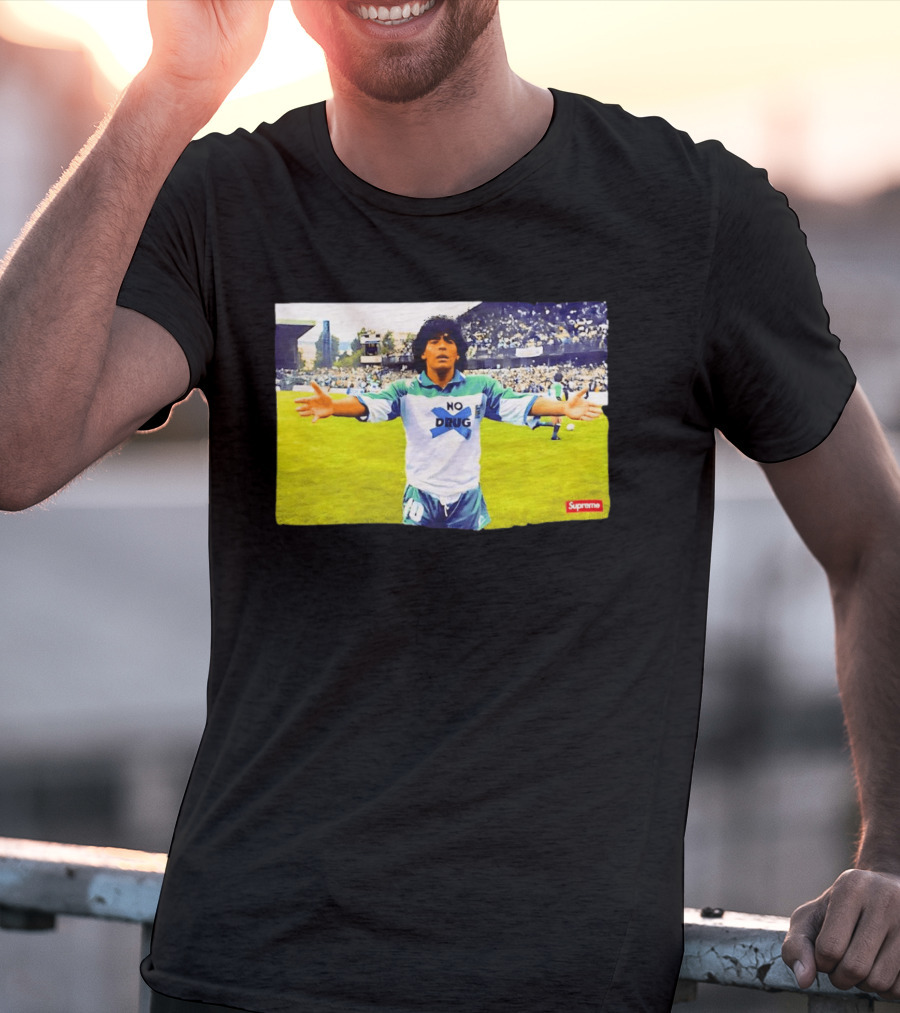 Supreme Diego Maradona No Drug Soccer Legend Iconic Image T-Shirt