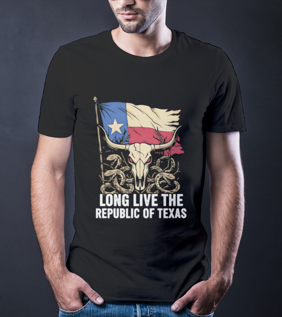 Texas Flag Skull With Snake Long Live The Republic Of Texas T-Shirt