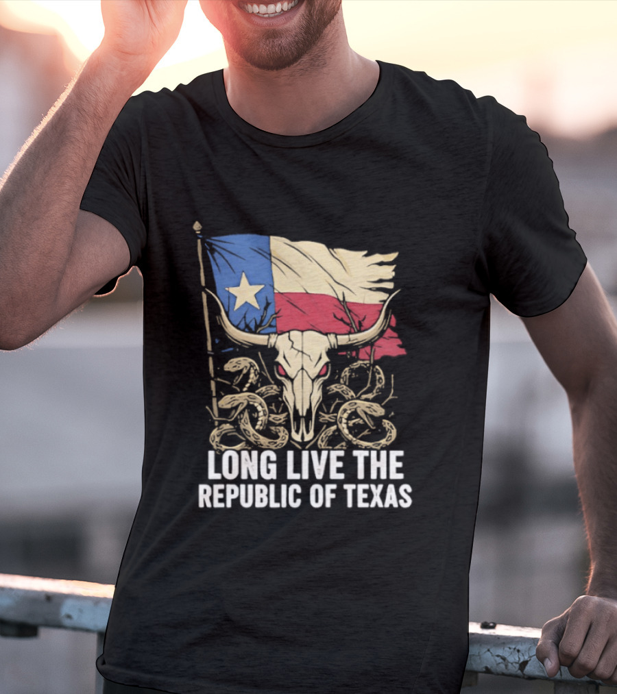 Texas Flag Skull With Snake Long Live The Republic Of Texas T-Shirt