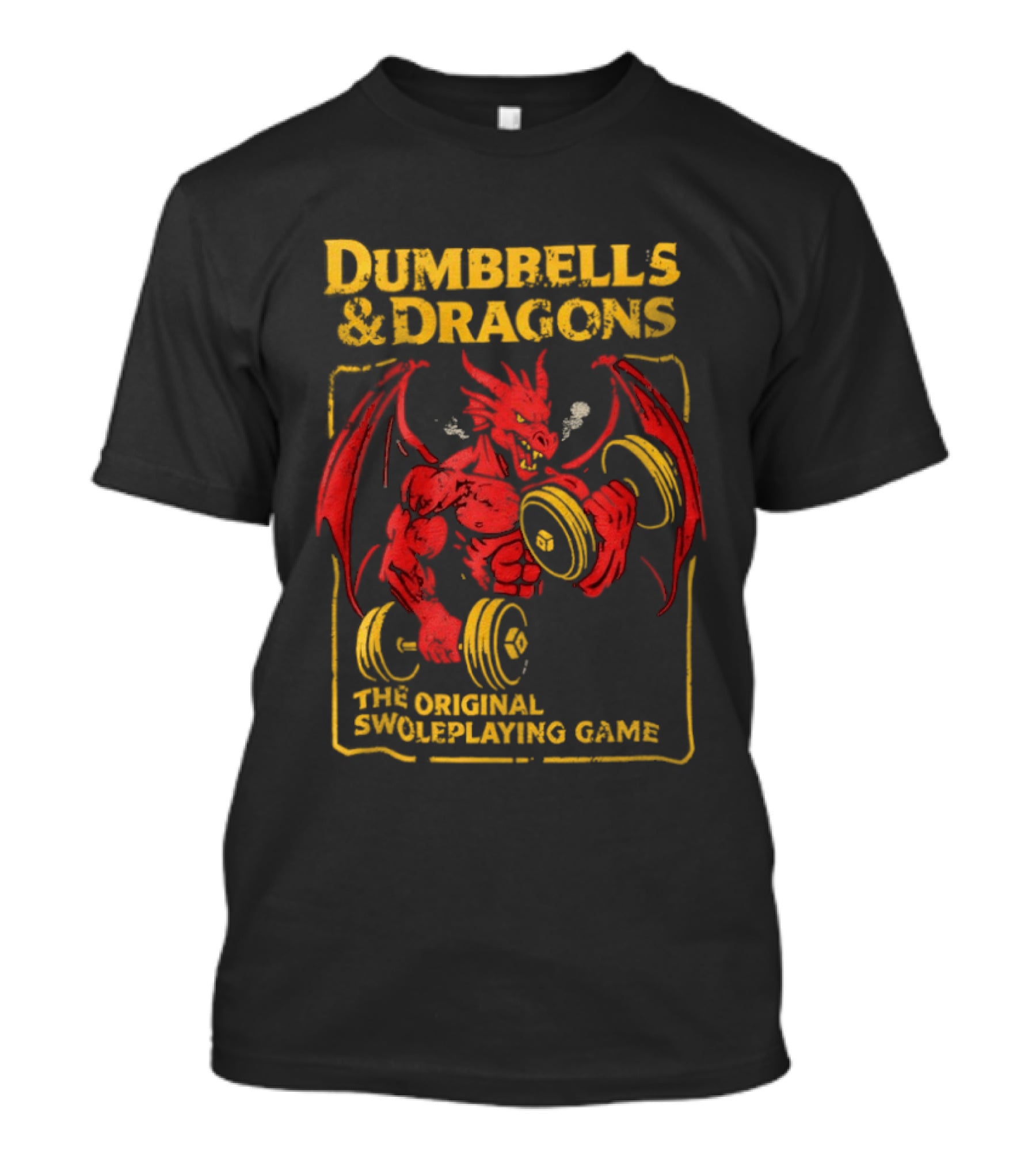 Dumbbells And Dragons The Original Swoleplaying Game Red Dragon Lifting Weights T-Shirt