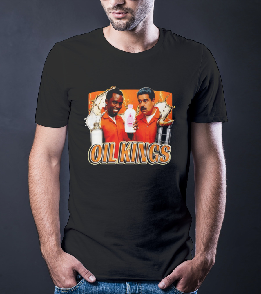 Oil Kings Comedy Parody With Iconic Characters And Baby Oil Bottle T-Shirt