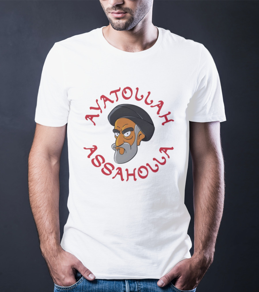 Ayatollah Asaholla Cartoon Face With Text In Red T-Shirt