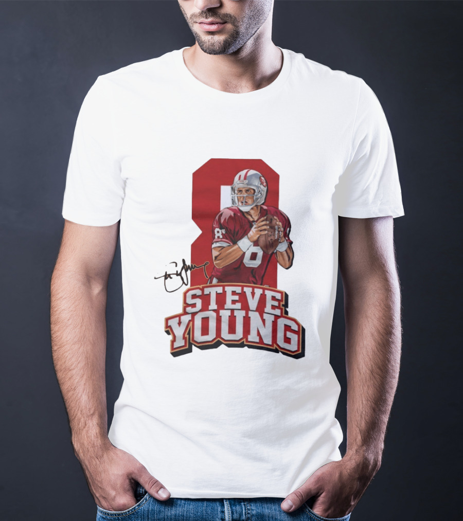 Steve Young 8 San Francisco 49ers Football Autograph T-Shirt