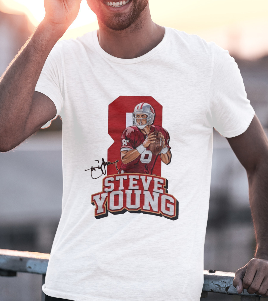 Steve Young 8 San Francisco 49ers Football Autograph T-Shirt