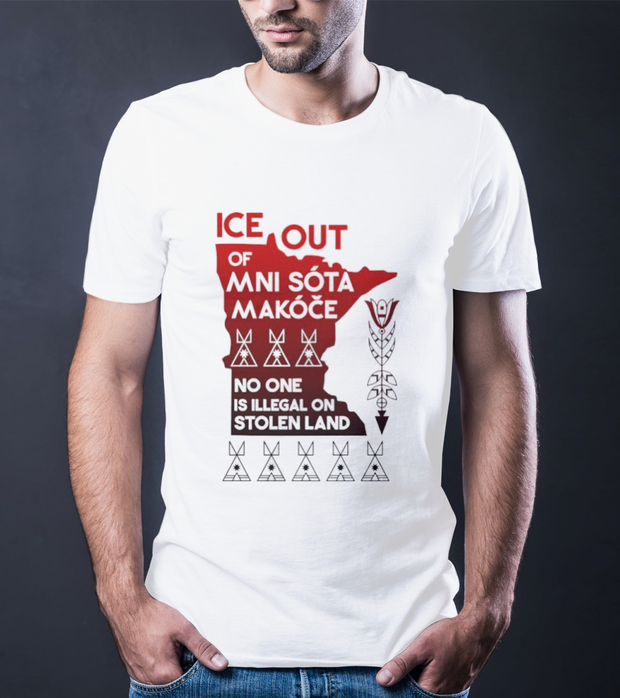 Ice Out Of Mni Sota Makoce No One Is Illegal On Stolen Land Text And Symbols T-Shirt