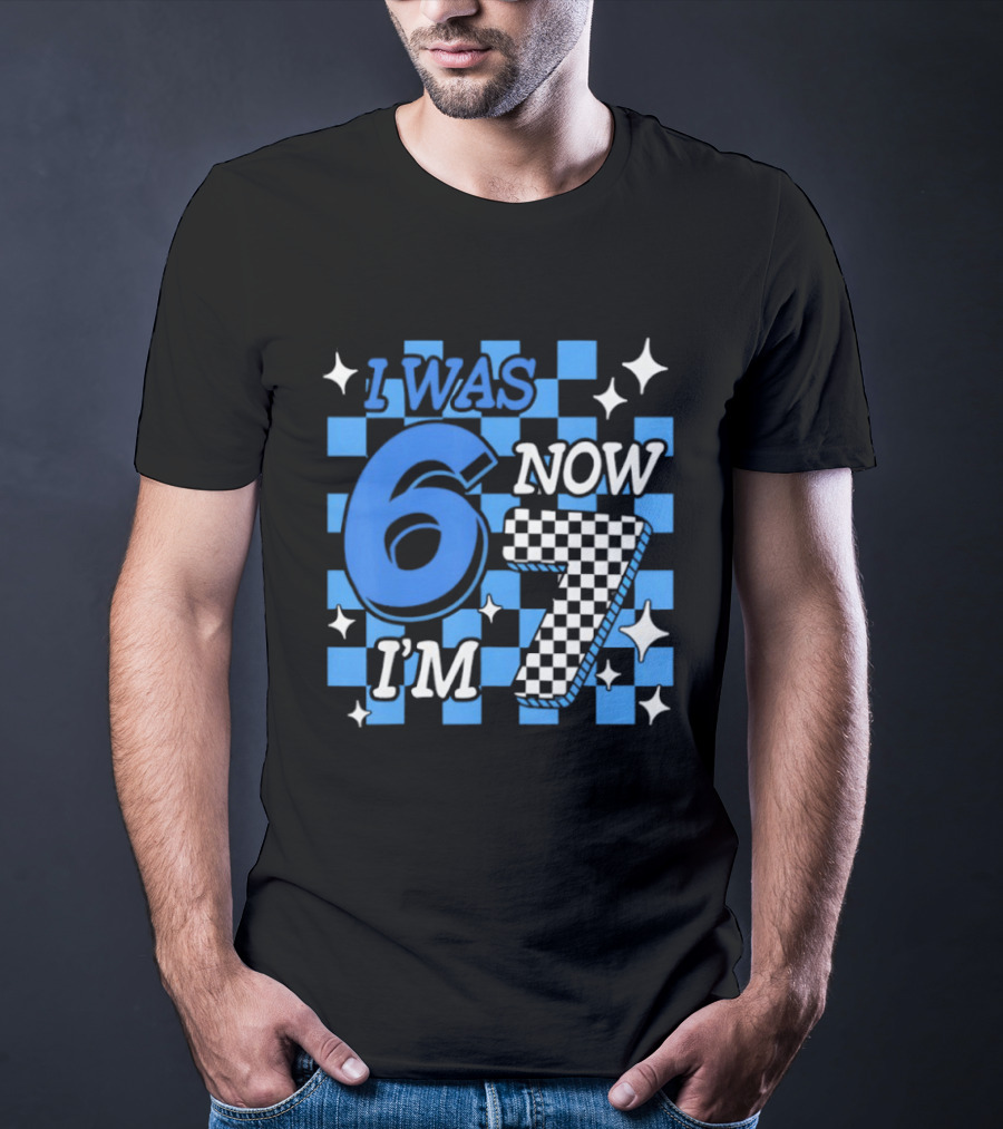 Blue Checkered I Was 6 Now I'm 7 Birthday Boy T-Shirt