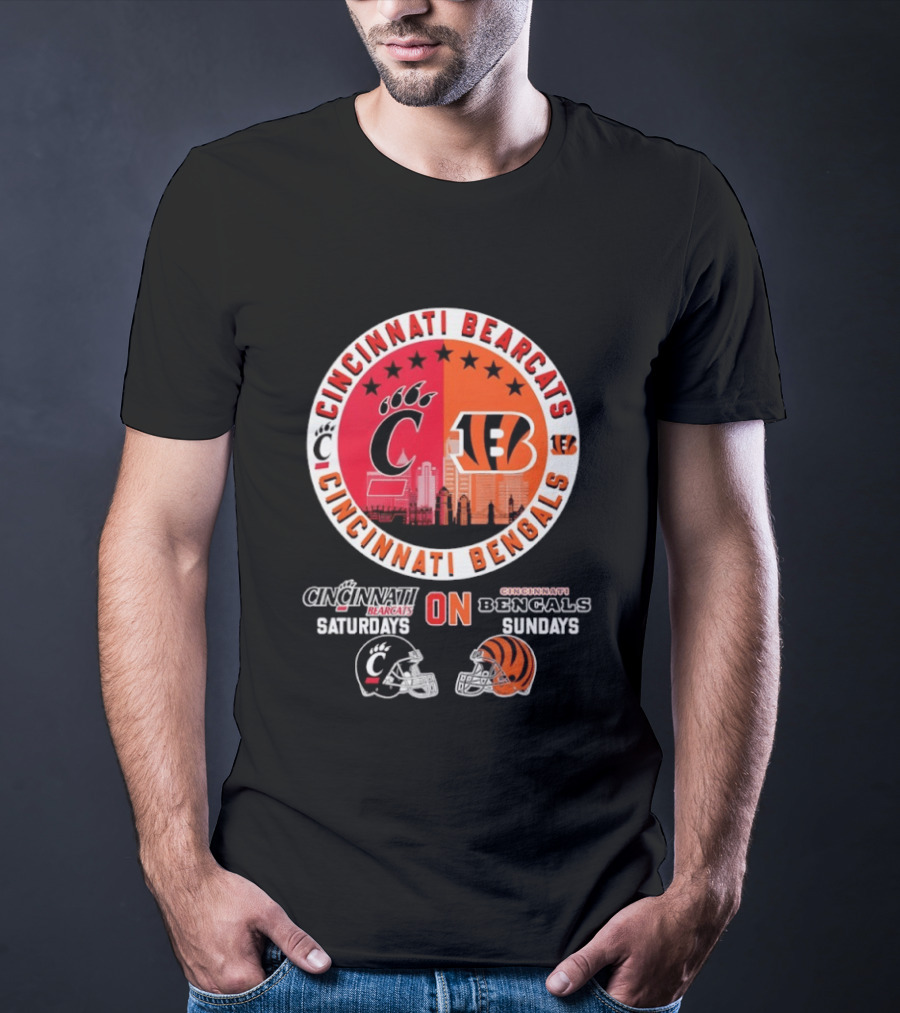 Cincinnati Bearcats Saturdays Cincinnati Bengals Sundays Helmet Mashup T-Shirt