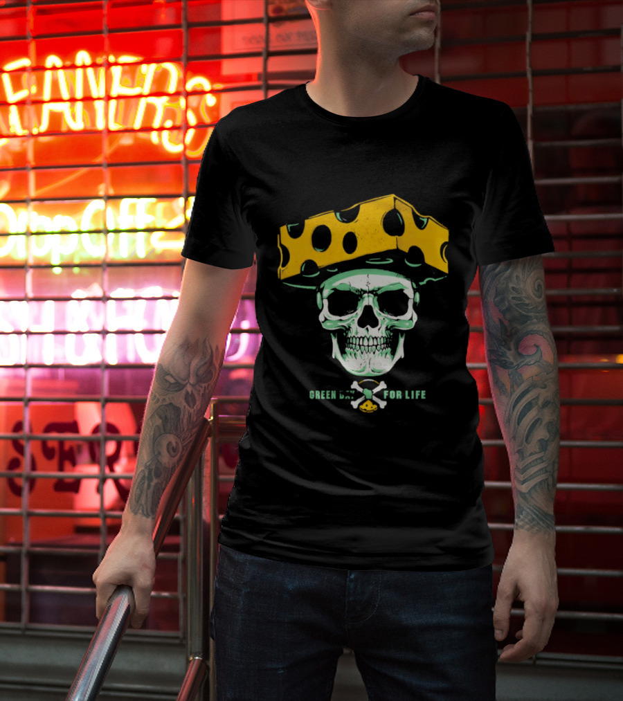 Green Bay Packers For Life Skull Cheesehead T-Shirt